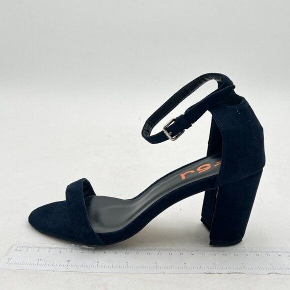 FSJ Navy Chunky High Heel Sandals Open Toe Ankle Strap Single Band Dress Shoe